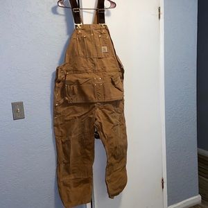 Like new! Carhartt carpenter, utility belt, work coveralls size 44x30 brown.